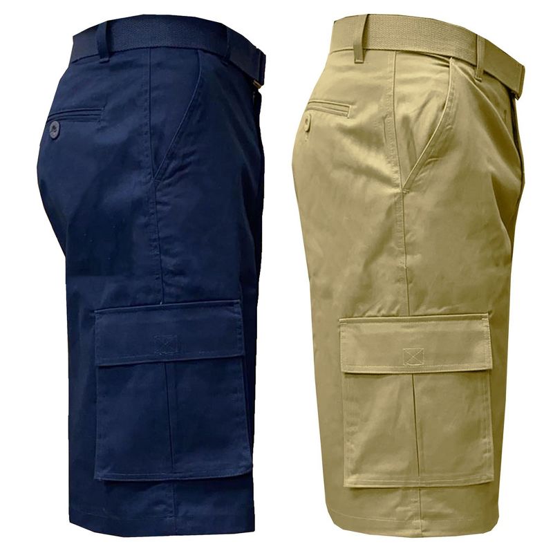 Galaxy By Harvic Men's Flat Front Belted Cotton Cargo Shorts-2 Pack, 2 of 4