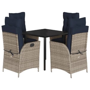 vidaXL Patio Dining Set with Cushions Outdoor Garden Seating Gray Poly Rattan - 31.5" Table Length Without Footrest 4 Items - 1 of 4
