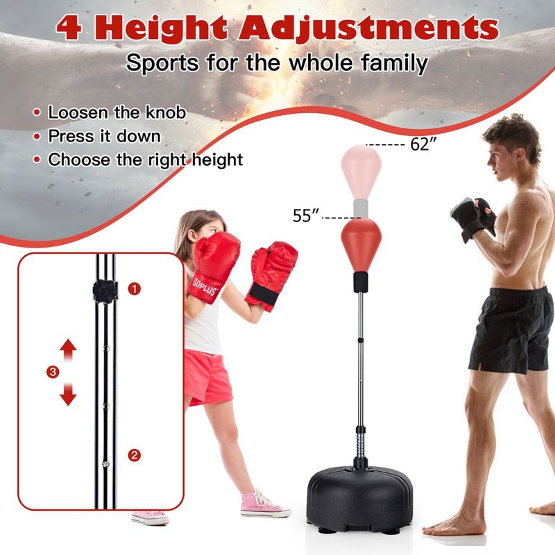 Costway Freestanding Punching Bag with Stand Boxing Gloves for Adult Kids Adjustable Red/Black, 4 of 11