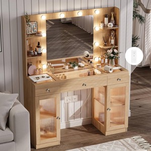 Petrimins 43"W Makeup Vanity Table with Mirror and 3 Modes Lights, Charging Station, Drawers & Cabinets, Vanity Desk for Bedroom (Multicolor) - 1 of 4