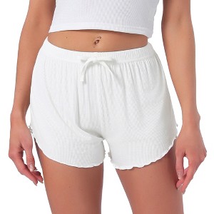 INSPIRE CHIC Women's Shorts Scalloped Hem Elastic Waist Adjustable Drawstring Ruffle Soft Cozy Sleepwear - 1 of 4