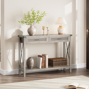 Farmhouse Sofa Table with Rattan Drawers, Console Table for Entryway, Living Room, Hallway, and Foyer with Storage - 1 of 4