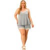 Agnes Orinda Women's Plus Size 2 Piece Lace Panel Elastic Waist Sleeveless Solid Soft Pajamas Sets with Pocket - 3 of 4