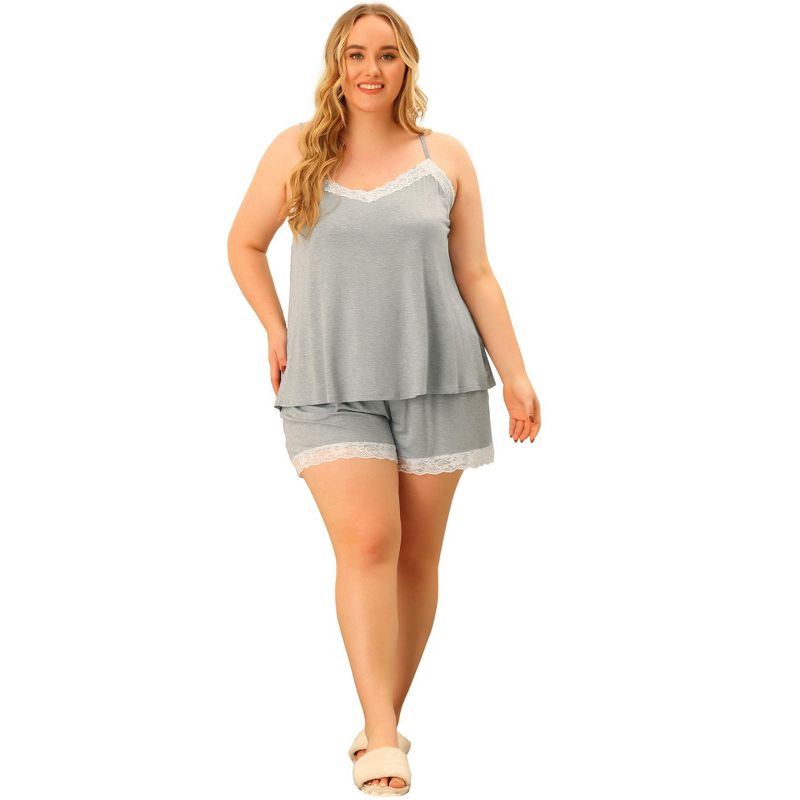 Agnes Orinda Women's Plus Size Lace Panel Elastic Waist Pocket Sleeveless Solid Pajamas Sets, 3 of 7
