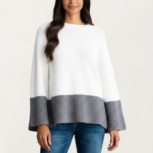 Anna-Kaci Women’s Cozy Rib Knit Sweater Top with Wide Flared Sleeves Soft Two-Tone Panel Design and Relaxed Flowing Silhouette - 1 of 4