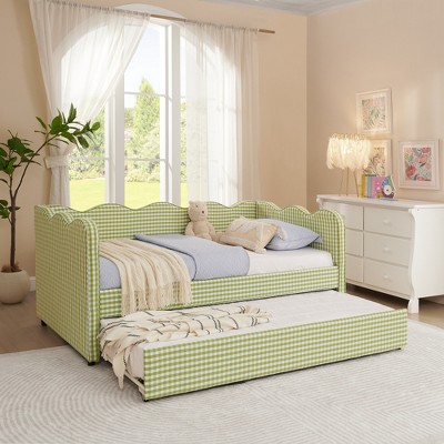 Lycvki Gingham Sofa with Trundle Twin Size Bed No Box Spring Needed