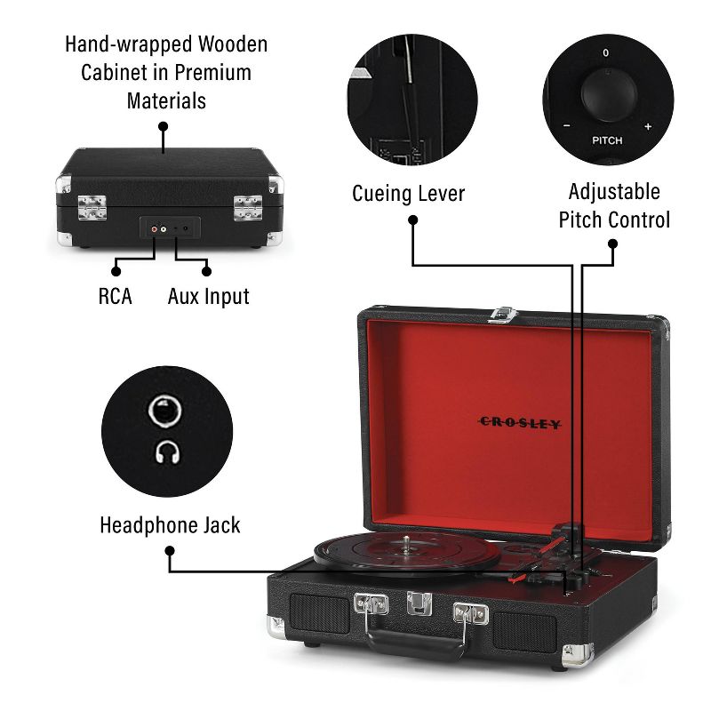 Crosley Cruiser Plus Bluetooth Vinyl Record Player - Black, 5 of 18