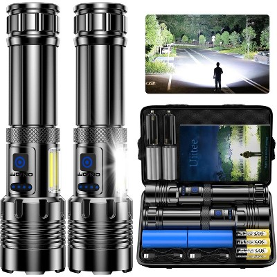 Hachikiko 2-Pack XHP70.2 2000LM Flashlights - 7 Modes, COB Side Light, 3937ft Beam, USB-C Rechargeable, IP67 Waterproof, 12H Runtime