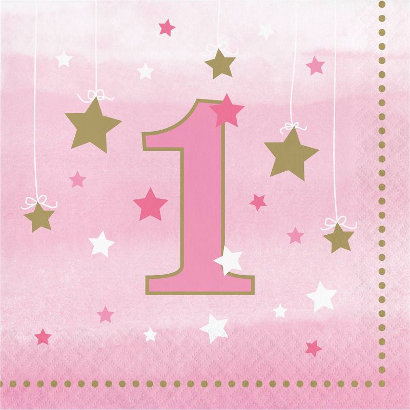 48ct One Little Star Girl 1st Birthday Napkins Pink, 1 of 4