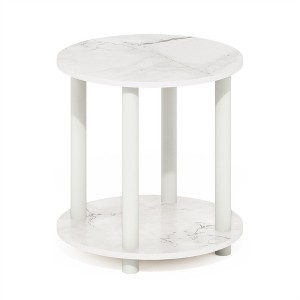 Furinno Turn-N-Tube 2-Tier Round Wooden End Table, Marble White - 1 of 1