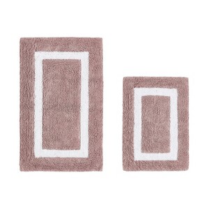 Hotel Bath Rug 100% Premium Cotton Tufted Weave Two Tone Reversible 2 Piece Bathroom Rug Set, Super Soft & Water Absorbent, Machine Washable Bathmat - 1 of 4