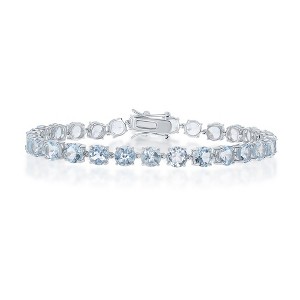 Simona Sterling Silver Four-Prong 5mm Round 17.11cttw Gem Bracelet - Blue Topaz - Blue - 7.5 Inch - 1 of 2