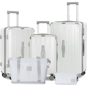 Romswi 5 Piece Carry-On Luggage Set, 20" 24" 28" Lightweight Suitcase with TSA Lock, Cup Holder, and Duffel Bag – Spinner Wheels Travel White Luggage - 1 of 4