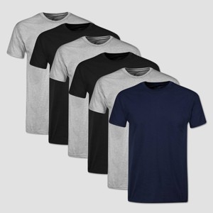 Hanes Red Label Camiseta de cuello redondo para hombre, teñida, paquete de 6 - Negro/Gris/Azul
