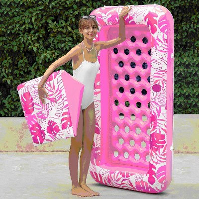 Sloosh Inflatable Pool Tanning Adult Float Pool Lounger with Blue Leaf Design - Cozy, Trendy, and Perfect for Relaxation