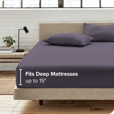 Dusty Purple Organic Cotton Twin XL Fitted Sheet with Sateen Weave