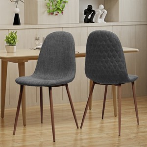 Mid Century Modern Upholstered Dining Chair Set of 2 with Quilted Back and Walnut Metal Legs for Kitchen or Dining Room-Baofuwish - 1 of 4