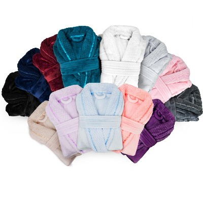 Lavender Plush Fleece Robe with Satin Trim and Waffle Cuff