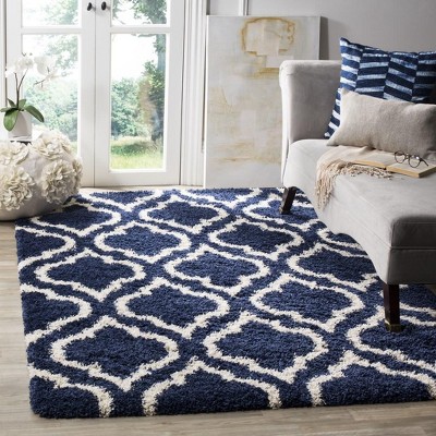 Navy and Ivory High Pile Shag Area Rug