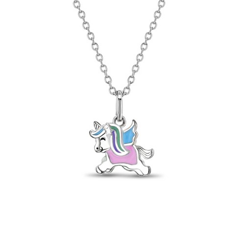 925 Sterling Silver Beautiful Pink & White Enamel Unicorn Jewelry Set