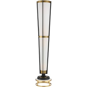 Possini Euro Design Vista Mid Century Modern Torchiere Floor Lamp with Riser 73 1/2" Tall Brass Gunmetal Gray Off White Linen Shade for Living Room - 1 of 4