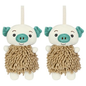 REGALWOVEN Bathroom Kitchen Cute Cartoon Piggy Chenille Soft Absorbent Hand Towel 2 Packs 7" x 11" - 1 of 4