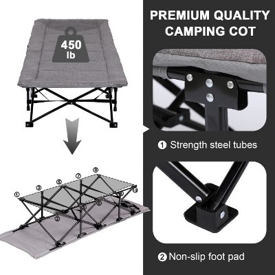 Gray Heavy Duty Folding Camping Cot with Padded Cushion