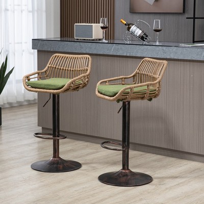 2Pcs Swivel Bar Stools With Footrest, Metal Frame, Up To 250 Lbs Load Bearing Capacity Retro Adjustable Height 35.04" To 42.9" Bar Chairs