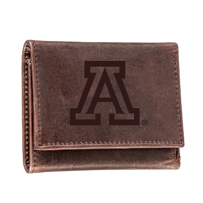 Evergreen NCAA Arizona Wildcats Brown Leather Trifold Wallet Officially Licensed with Gift Box