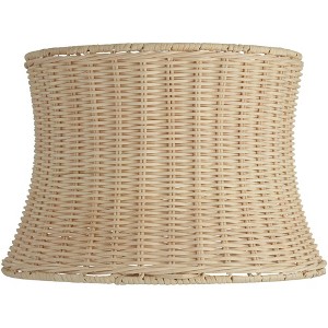 Springcrest 10" Top x 11 1/2" Bottom x 8" High x Lamp Shade Replacement Small Corset Drum Round Coastal Tropical Unbleached Rattan Harp Finial - 1 of 4