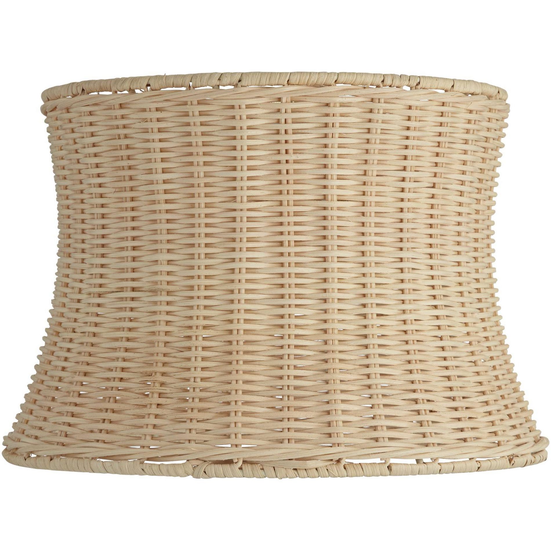 Springcrest 10" Top x 11 1/2" Bottom x 8" High x Lamp Shade Replacement Small Corset Drum Round Coastal Tropical Unbleached Rattan Harp Finial