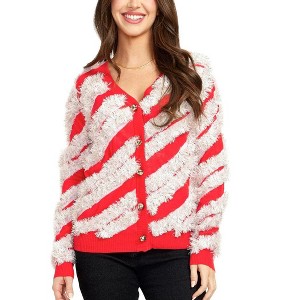 Tipsy Elves Women’s Candy Cane Tinsel Cardigan - Holiday Festive Sweater - 1 of 4