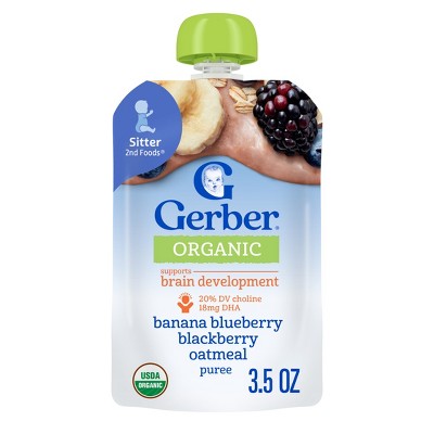 Gerber Organic Baby Food Stage 2  Banana Blueberry & Blackberry Oatmeal Puree Pouch - 3.5oz