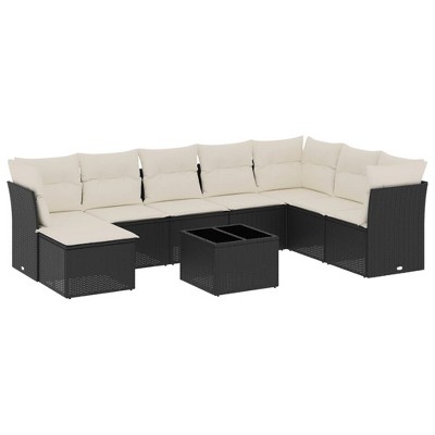 vidaXL 9 Piece Patio Sofa Set with Cushions - Black and Cream With Table
