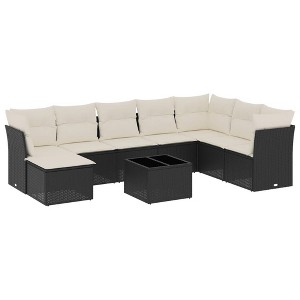 vidaXL 9 Piece Patio Sofa Set with Cushions - Black and Cream With Table - 1 of 4