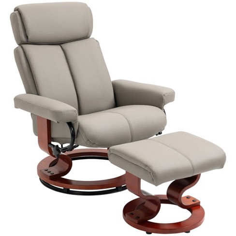 HOMCOM Recliner Chair with Ottoman, 360° Swivel Reclining Chair with Wood  Base and Matching Footrest, Gray