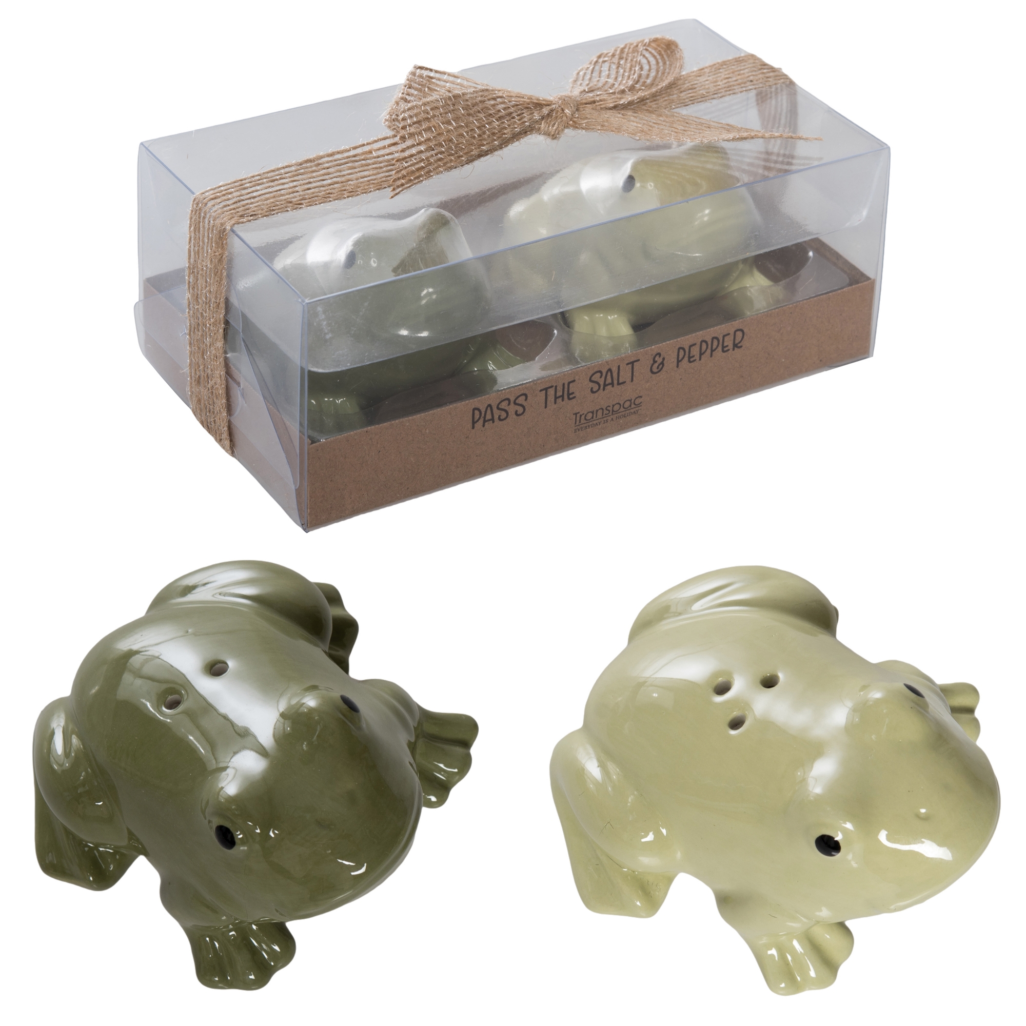 Transpac Ceramic Frog Salt and Pepper Green for Spring Serving and Entertaining
