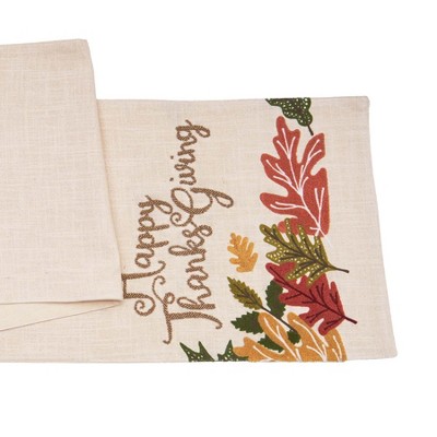 Happy Thanksgiving Cotton Table Runner with Autumn Leaves