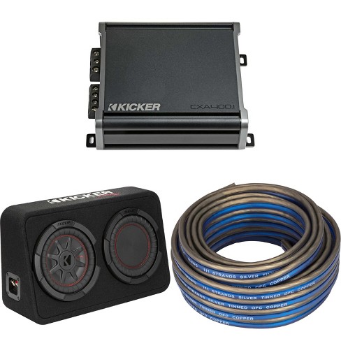 Kicker 48TCWRT82 CompRT 8" subwoofer in thin profile enclosure, 2ohm with 46CXA4001 Amp & Speaker Wire Bundle - image 1 of 4