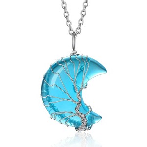 Tree of Life Wrapped Healing Crystal Necklace 12 Month Birthstone Pendant Crescent Heart Gemstone Jewelry - 1 of 4