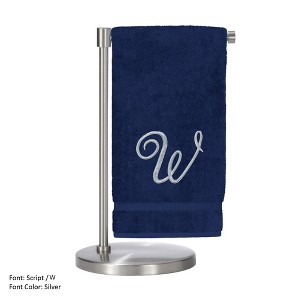 BC BARE COTTON Monogrammed Bath Towel, Personalized Gift, 27 x 54 inches - Set of 2 - Navy - Silver Script - 1 of 1