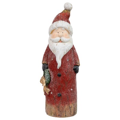 Sunnydaze Indoor Rustic Santa with Wreath with Battery-Operated LED Lights Winter Holiday Statue Decoration - 24"