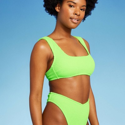 Women's Pucker Square Neck Wide Strap Bralette Bikini Top - Wild Fable™  Bright Green M : Target
