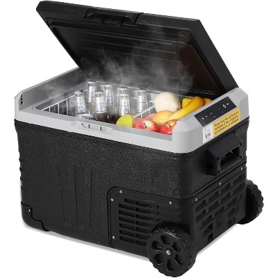 37QT Portable Car Fridge with Wheels, Dual Zone, Fast Cooling (-4°F~68°F), AC/DC Power for Camping, Travel, Truck, Home Use