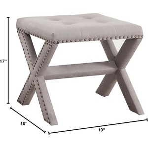 Vynxaria Linen Blend Accent Bench ¨C Tufted Entryway & Living Room Seating with Nailhead Trim - 1 of 4