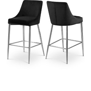 Meridian Furniture,Karina Black Velvet Stool, Set of 2 - 1 of 4