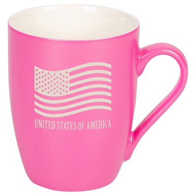 Elanze Designs United States of America Flag 10 Ounce Ceramic Laser-Etched Engraved Drinkware Mug, Metallic Princess Pink