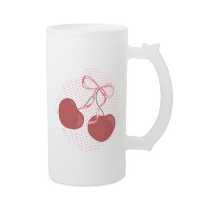 Elanze Designs Freezable Beer Stein Mug With Thumb Grip Handle, 16 Ounce Frosted Glass, Cherry Bow