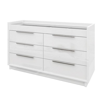 AMERLIFE Modern High Gloss Dressers with Storage Drawers, Elegant Bedroom Storage Organizer