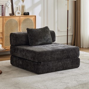 TIRAMISUBEST 39 inch Compression Sofa Chenille Foldable Floor Bed Fixed Frame 1-3 Seater Boneless Modular Living Room - 1 of 4